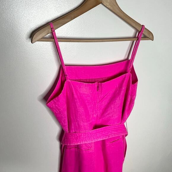 NWT! J.Crew Women Tie Waist Linen Jumpsuit size 16 Hot Pink Square Neck Wide Leg - Picture 10 of 13
